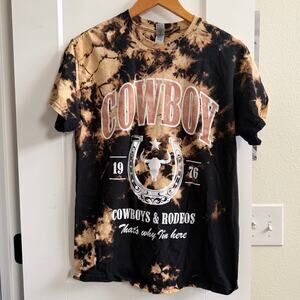 Cowboy Rodeo Graphic Tee‎ Bleach Tie Dye Western Bull Skull M Country Unisex